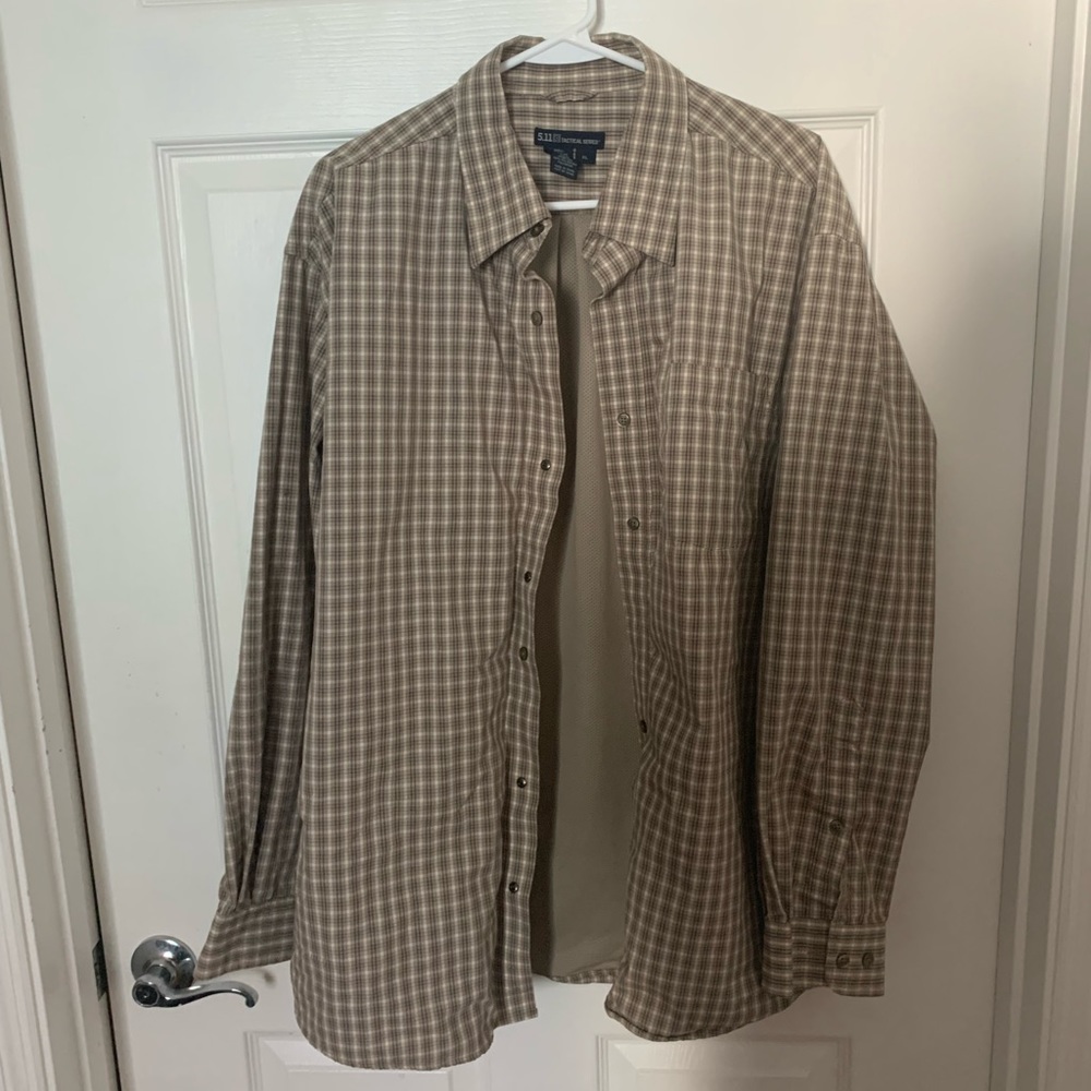 5.11 Tactical Snap Button Plaid Shirt Brown Jacket XL